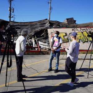 The Under-Told Stories team interviewing a community activist after the murder of George Floyd.