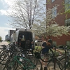 WashU student helps out with a free bike tune up for employees as part of the 2023 Earth Day Festival