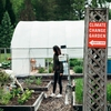 Summer intern Jiwon Lee '20 and horticulturist Donna Levy work in the Climate Change Demonstration Garden.