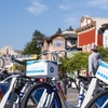 Photo shows bicycles that are a part of the newly relaunched community bike share program, which is a partnership between Humboldt State University, the City of Arcata, and Tandem Mobility. This program seeks to make it easy and affordable for people to use bicycling as a primary mode of transportation in the Humboldt Bay region.