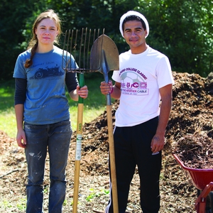 Working with vegetables, mulch and compost at the Guilford College Farm