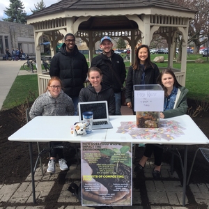 Students composting at dining hall