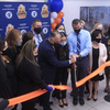 CSUF President Fram Virjee, ASI Board of Directors Chair Mary Chammas, and ASI President Josh Mitchell cut the ribbon at the CSUF Food Pantry's grand opening