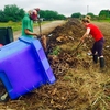 Students processing Grounds Department organic waste into piles