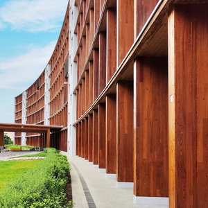 NTU's green building (energy efficient and is Asia's largest Mass Engineered Timber building)