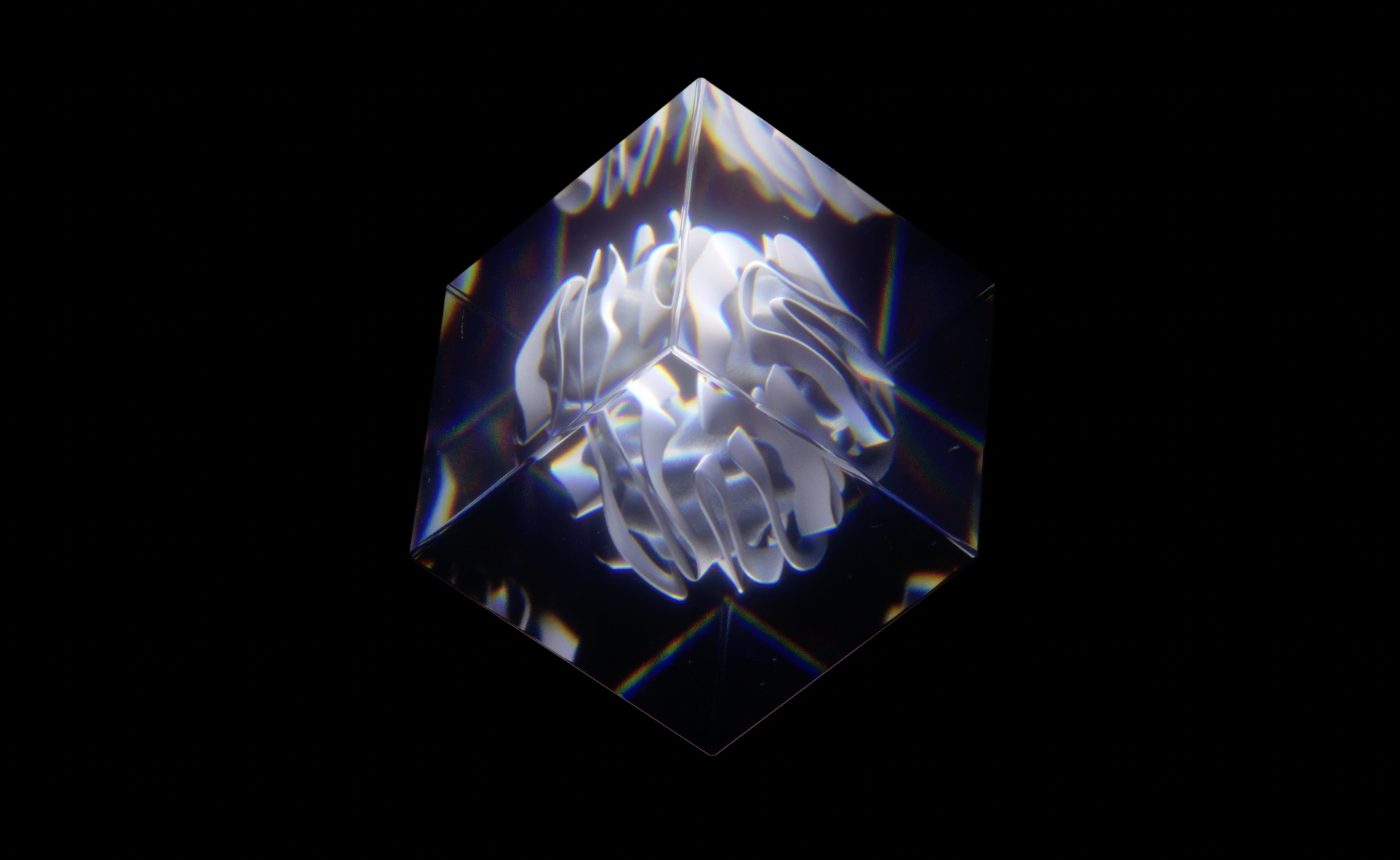 Transparent cube rotating with a brain like shape inside