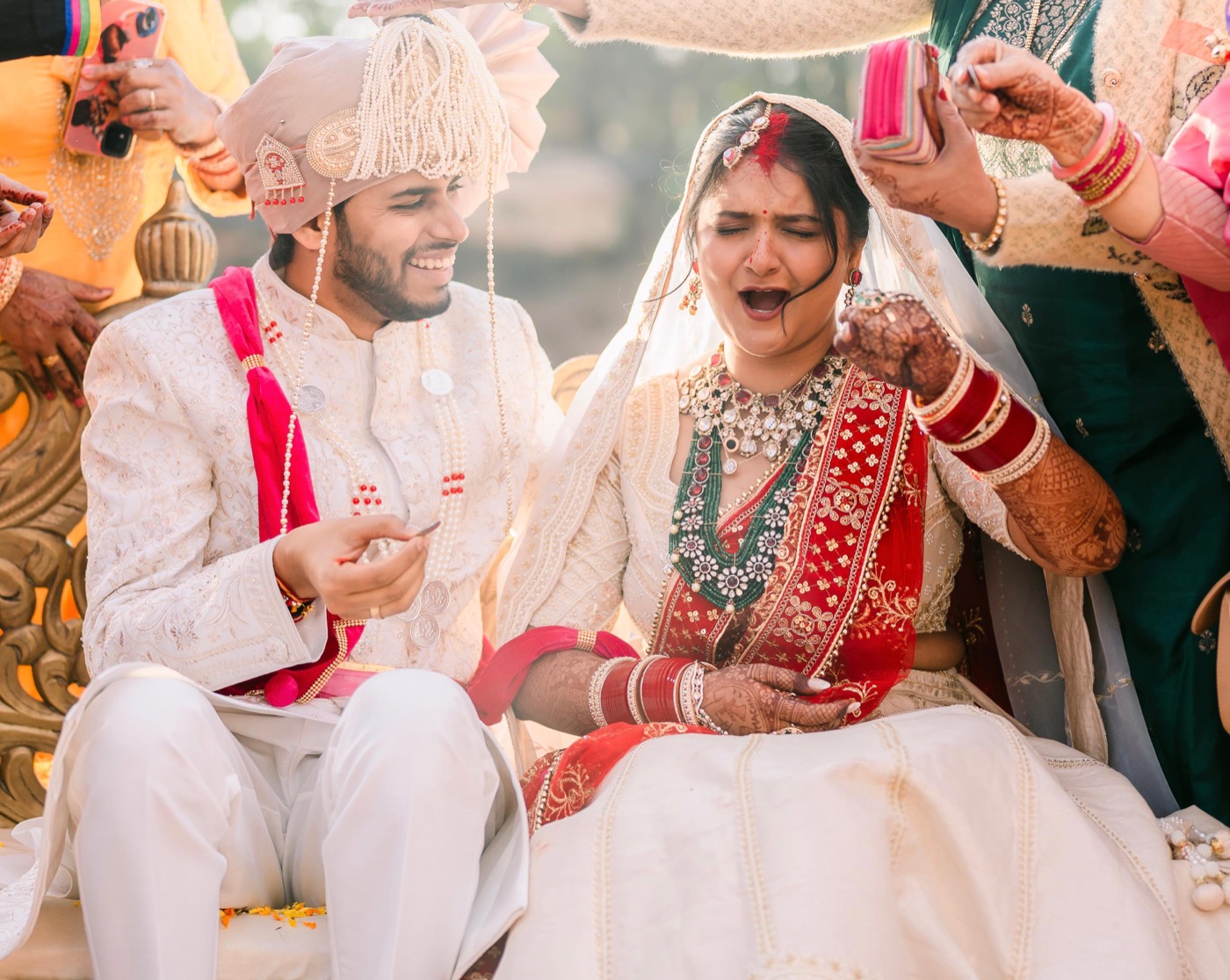 our wedding day, caught mid laugh