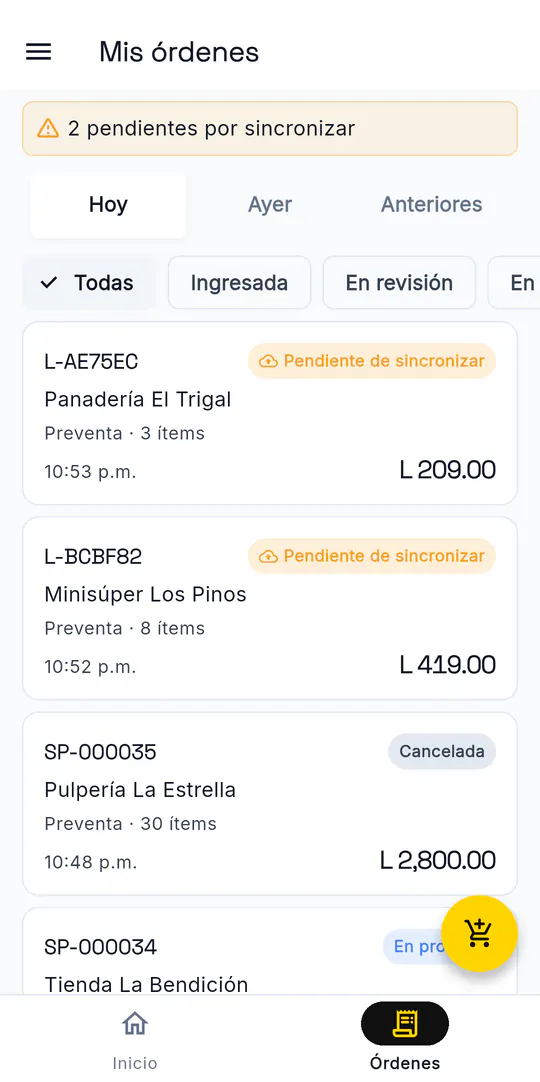 App Monuk con aviso de sin conexión y acciones por enviar