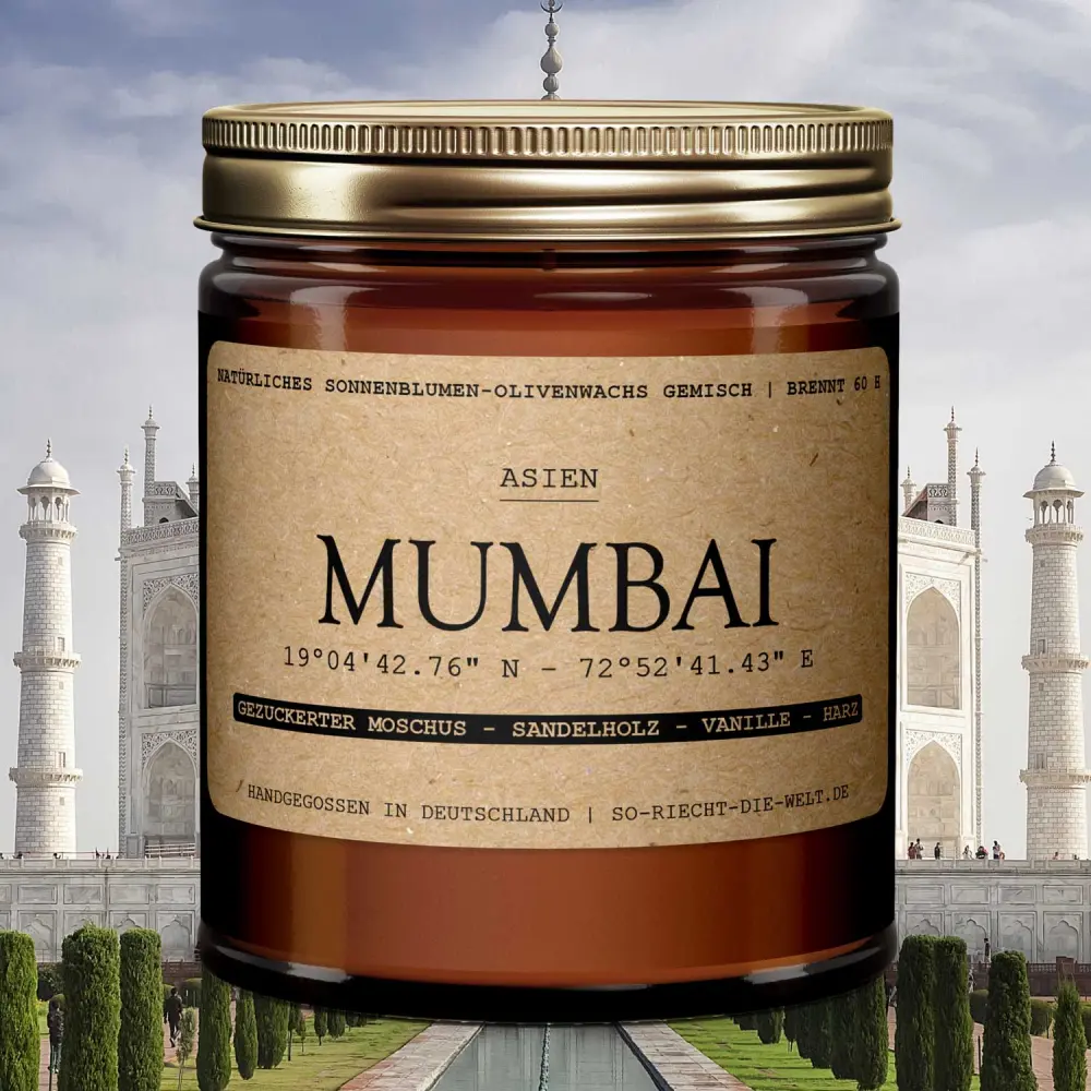 Bougie Parfumée Mumbai - Musc sucré | Bois de santal | vanille | résine — So riecht die Welt
