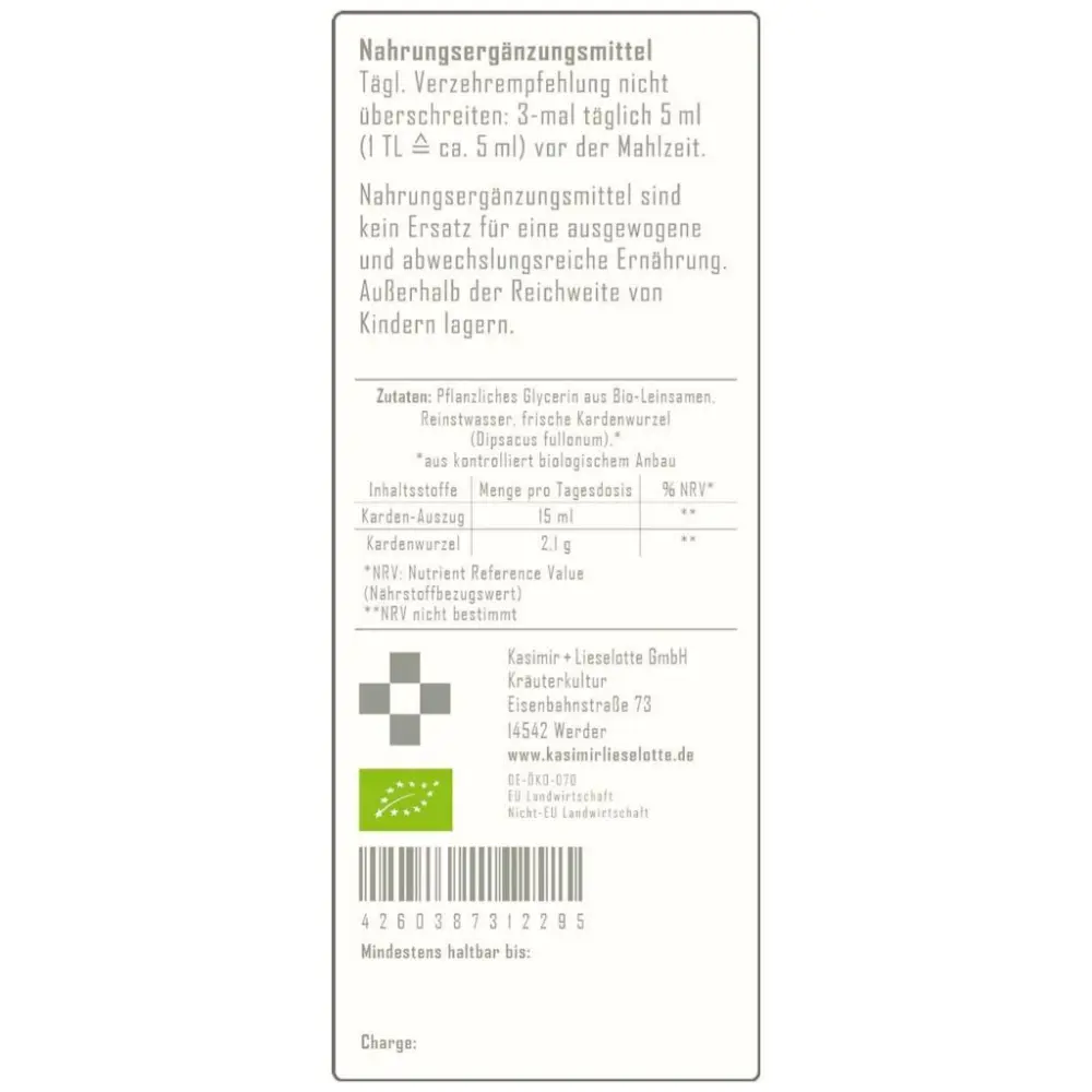 Kardenwurzel Tinktur Glycerinauszug Bio — Kasimir + Lieselotte