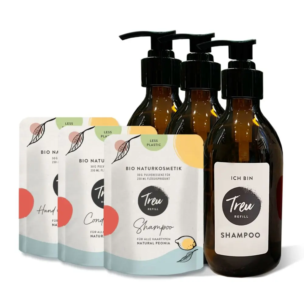 Starter-Set - Bouteille En Verre + Shampooing + Après-shampooing. — Treu Refill