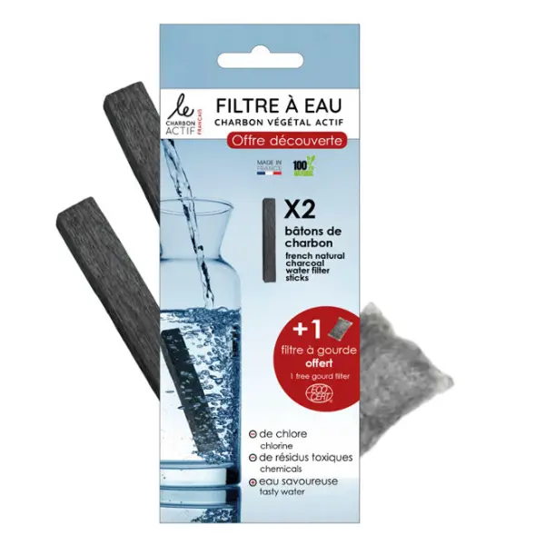 Pack découverte : 2 bâtons de charbons français + 1 filtre à gourde offert