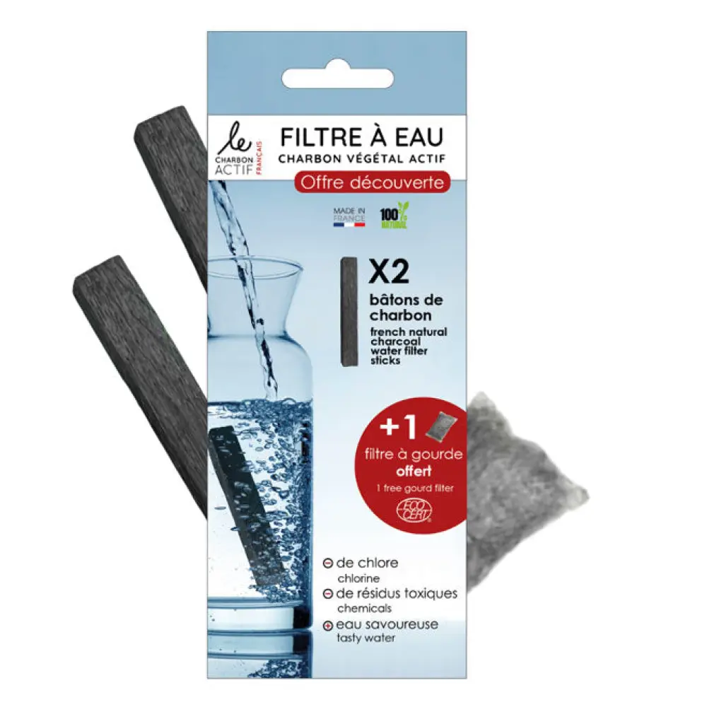 Pack découverte : 2 bâtons de charbons français + 1 filtre à gourde offert — Le Charbon Actif Français
