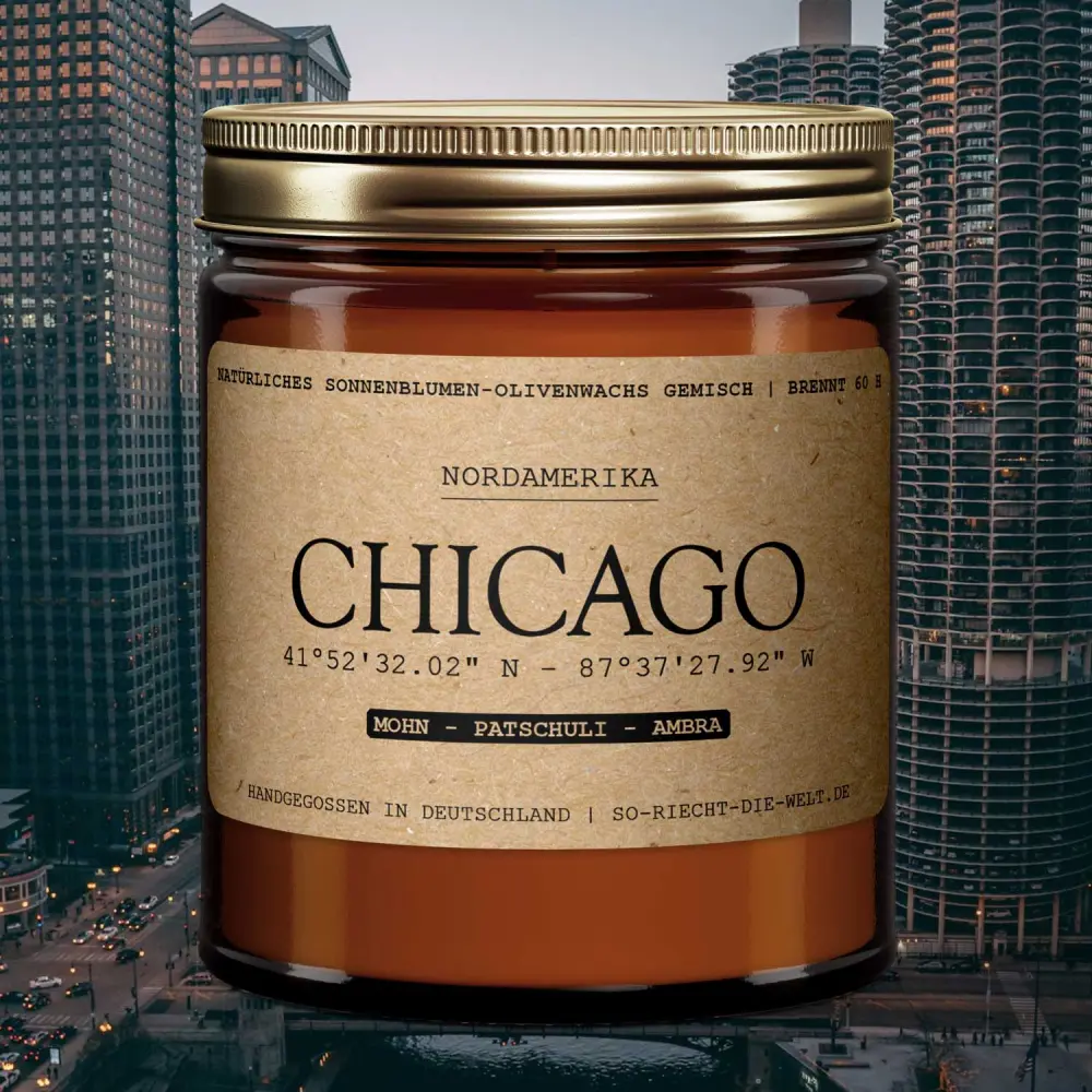 Bougie parfumée Chicago - Coquelicot | Patchouli | ambre — So riecht die Welt