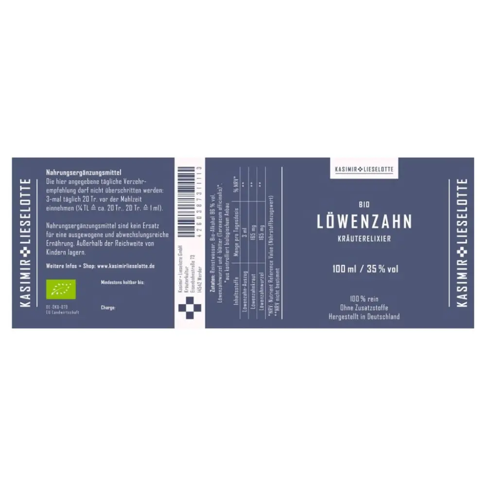 Löwenzahn Urtinktur Bio 1:3 - 100 ml — Kasimir + Lieselotte