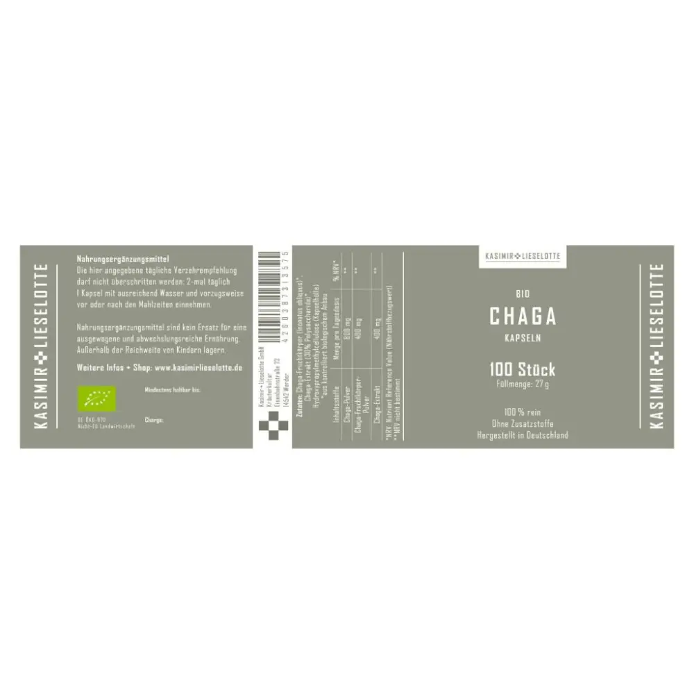 Chaga Kapseln Bio — Kasimir + Lieselotte