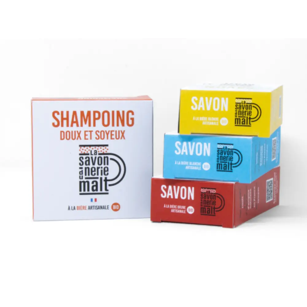 Pack 3 savons & 1 shampoing solide à la bière artisanale Bio — La Savonnerie du Malt