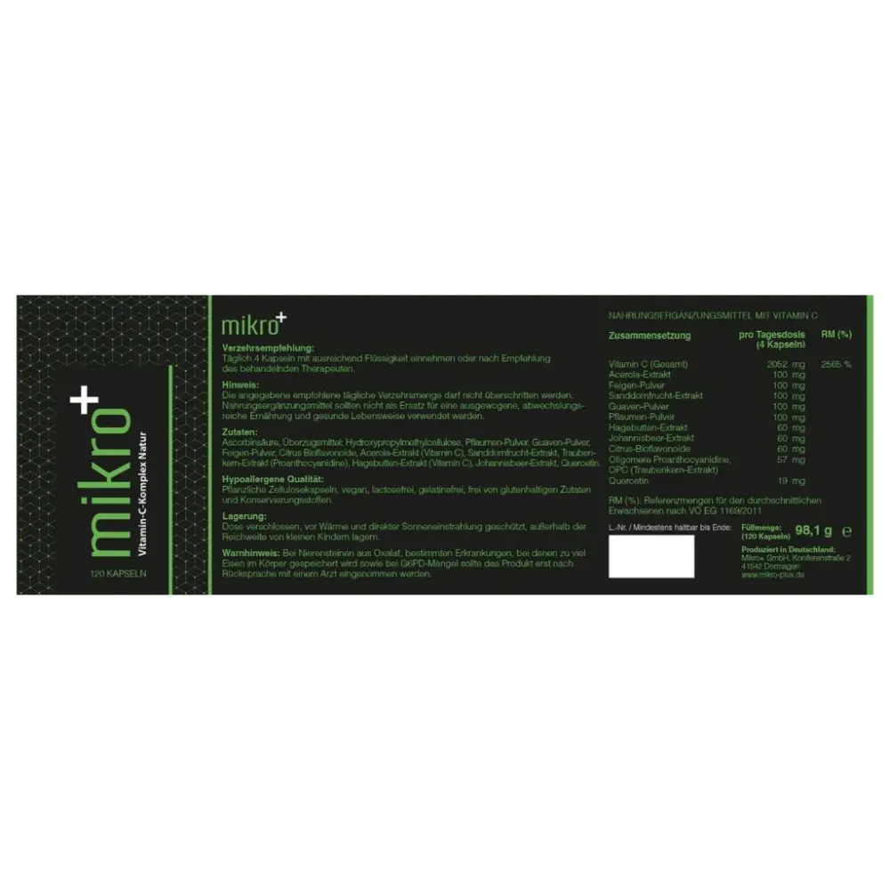Vitamin-C-Komplex Natur 513 mg pro Kapsel - 120 Kapseln — mikro+