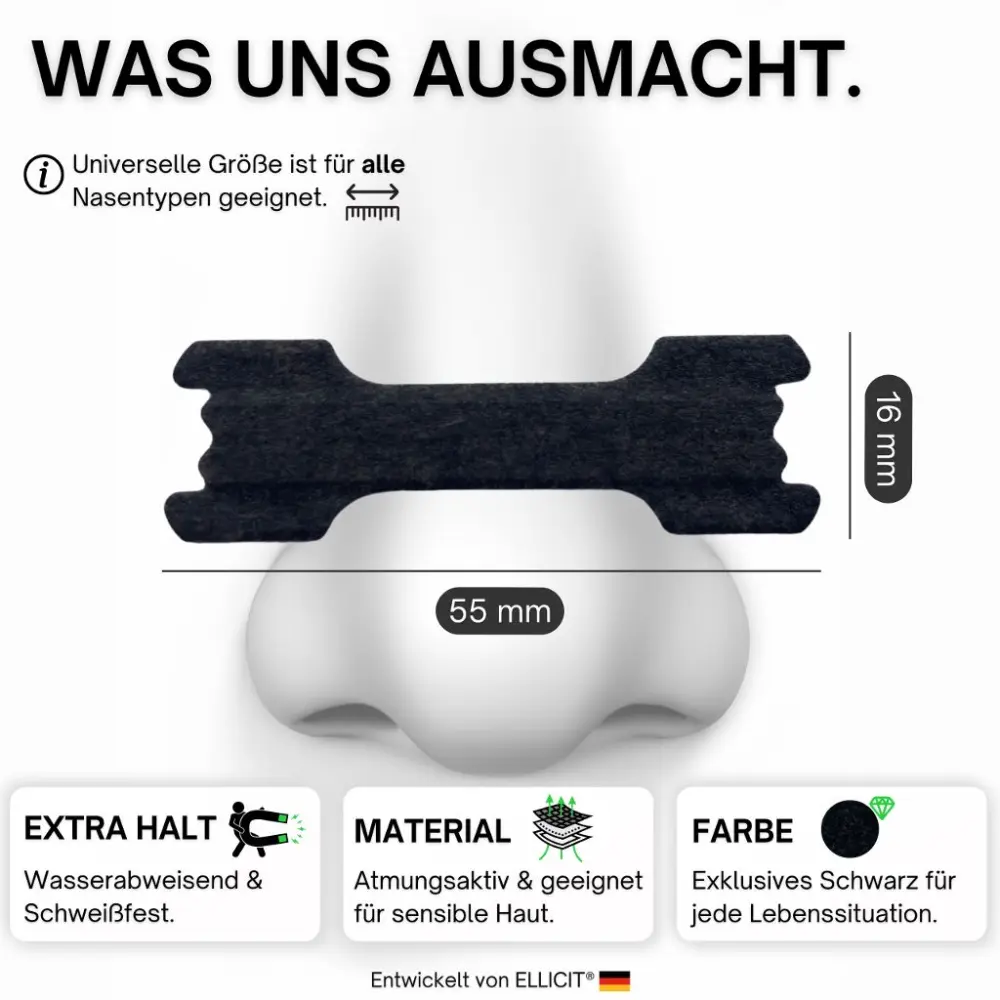 Performance Nasenpflaster schwarz – Fördert die Nasenatmung & reduziert Schnarchen — ELLICIT®