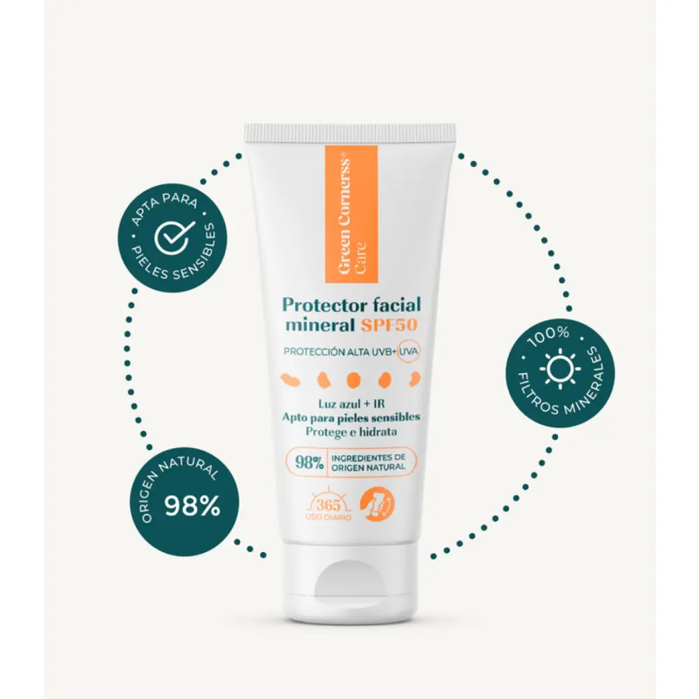 Protector solar mineral SPF50 apto para piel sensible — Green Cornerss