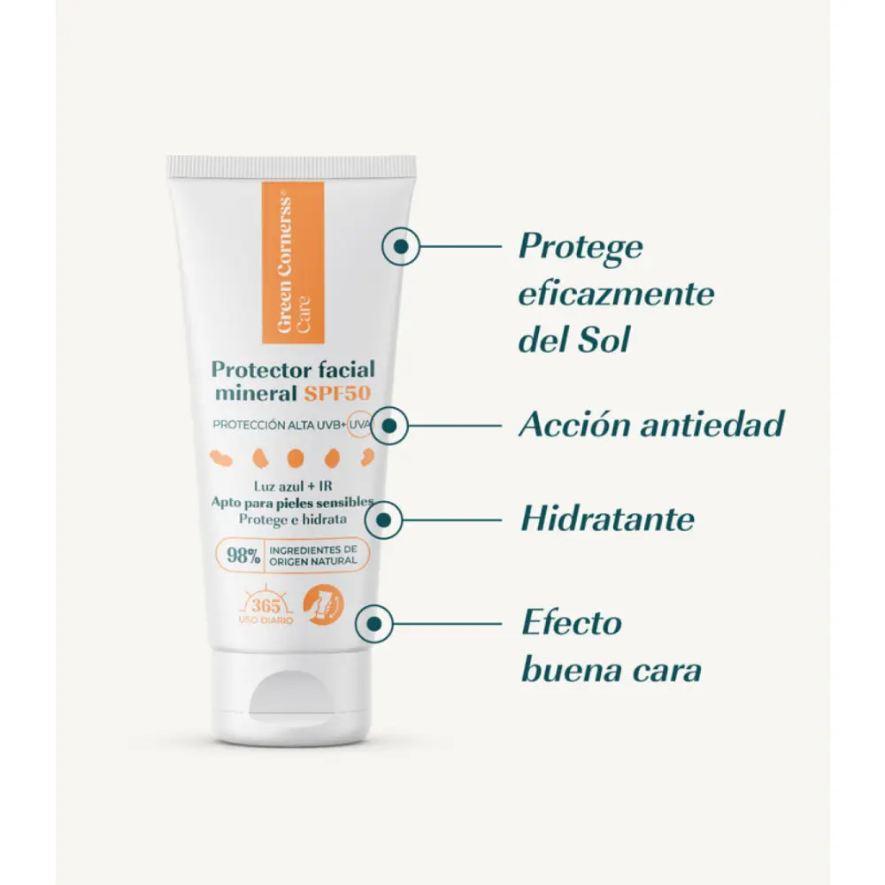 Protector solar mineral SPF50 apto para piel sensible — Green Cornerss
