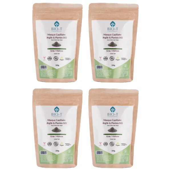 Tonerde & ayurvedische Bio-Kräuter Maske für fettiges Haar - 4er Pack