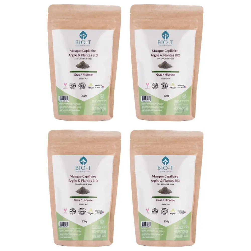 Masque argiles & plantes cheveux gras bio - Lot de 4 — Bio-T