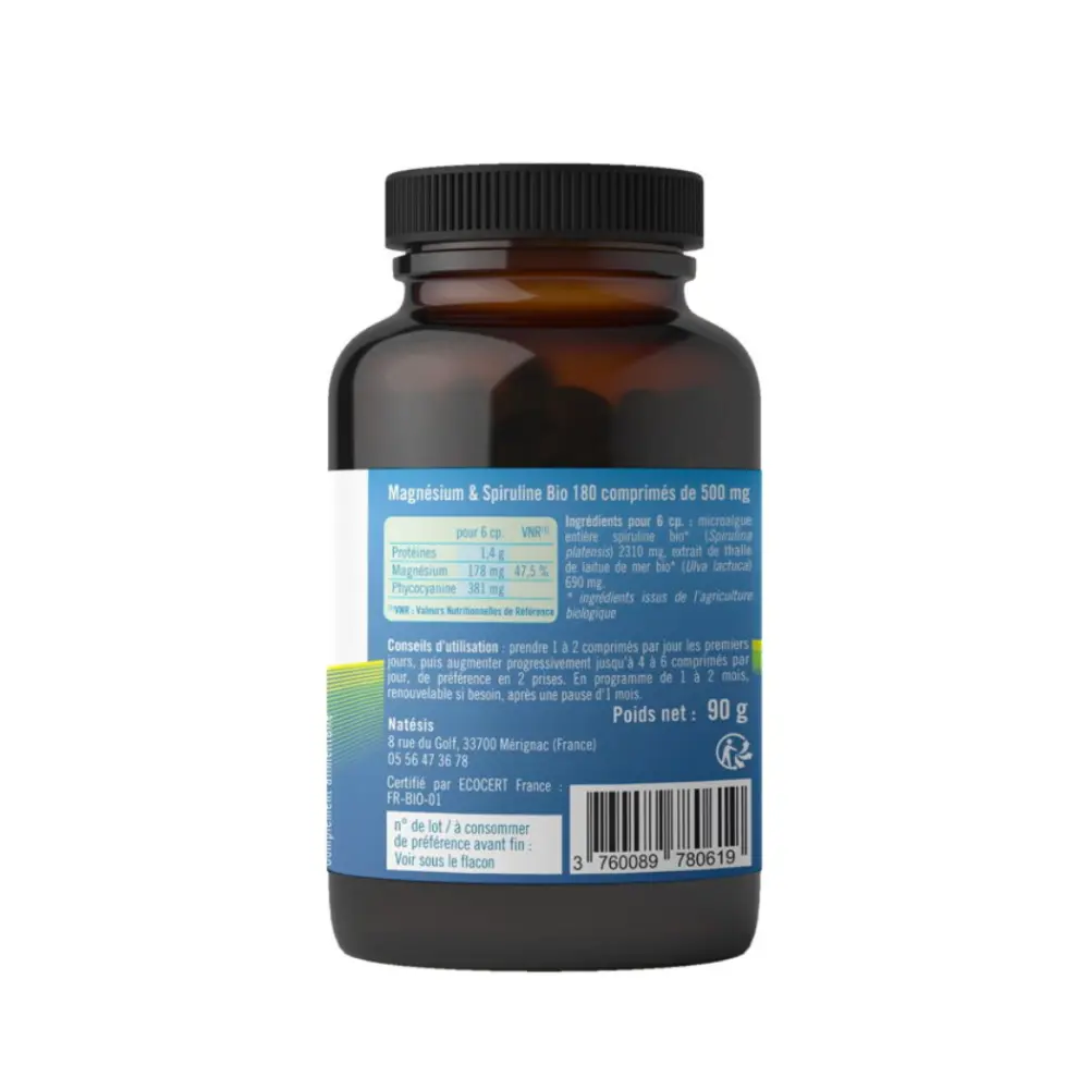 Magnésium végétal et Spiruline Bio - 180 comprimés — Natésis