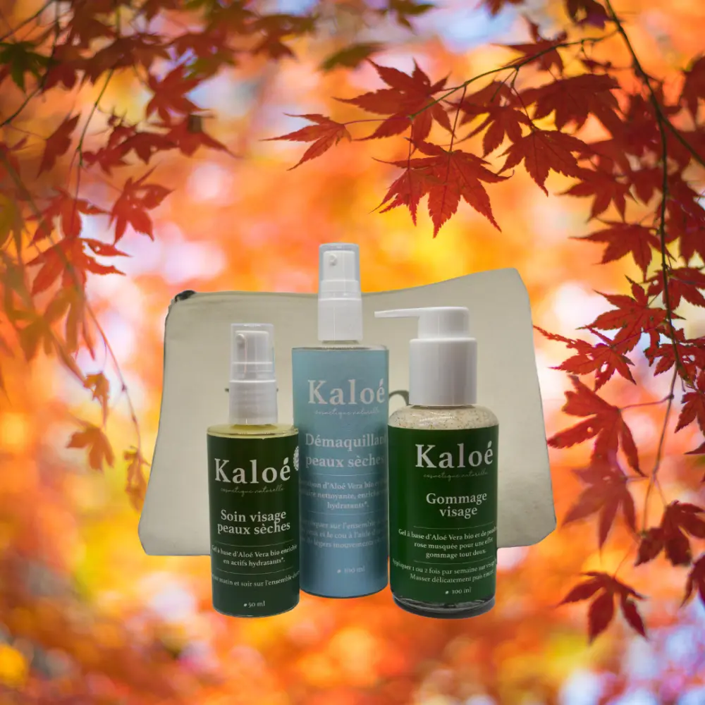 Gesichtspflege trockene Haut + Make-up-Entferner + Gesichtspeeling + Kosmetiktasche M — Kaloé