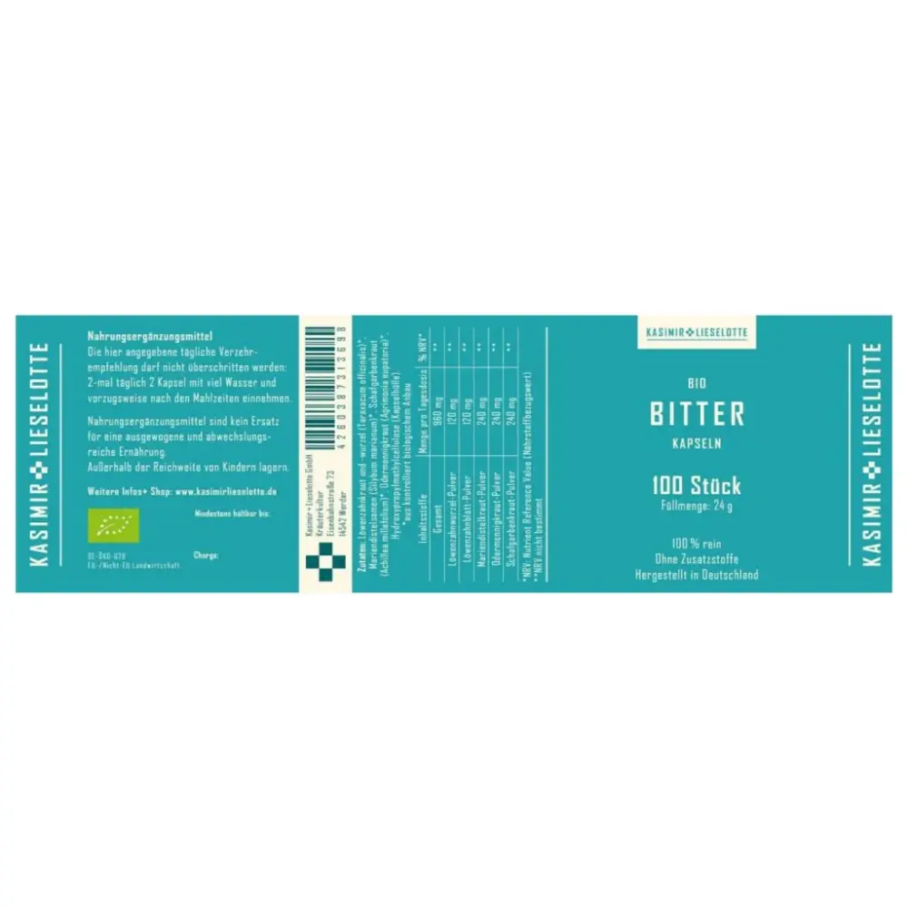 Bitter Kapseln Bio — Kasimir + Lieselotte