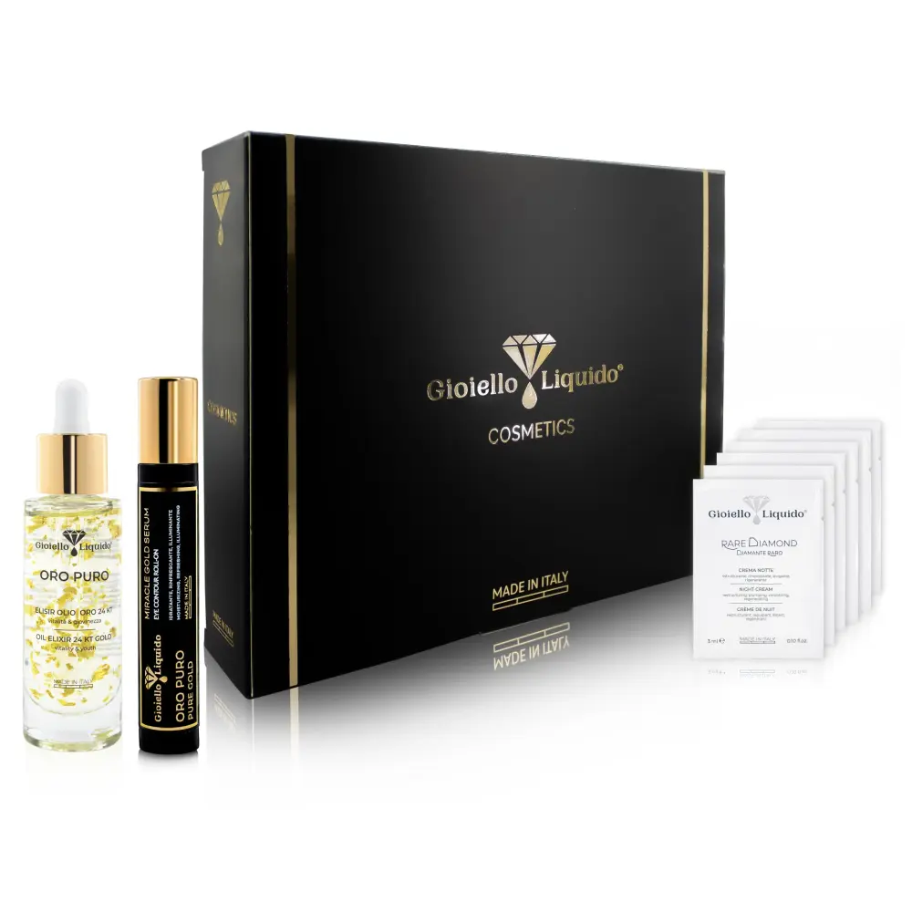 Kit de soins anti-âge Oro Puro - Huile d'élixir or 24kt & Sérum Miracle Roll-on Or Pur — Gioiello Liquido