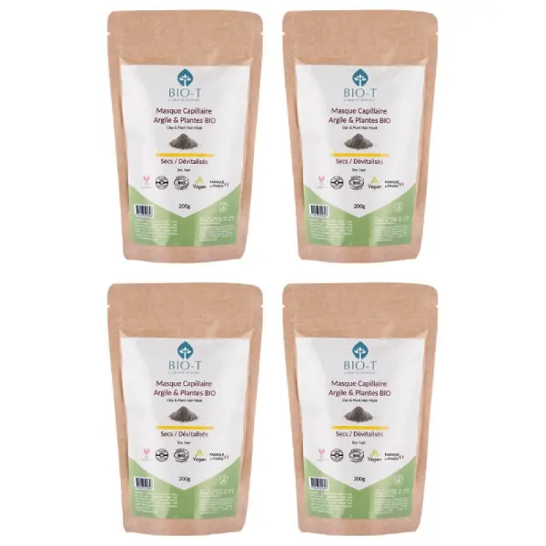Masque argiles & plantes cheveux secs bio - Lot de 4