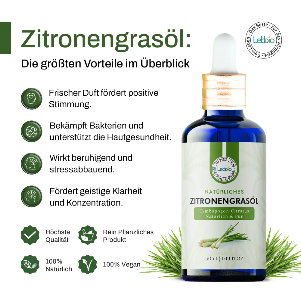 Zitronengrasöl - 100% Pur und natürlich — Lebbio