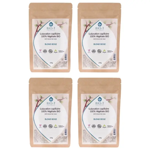 Coloration végétale bio - Blond beige - Lot de 4