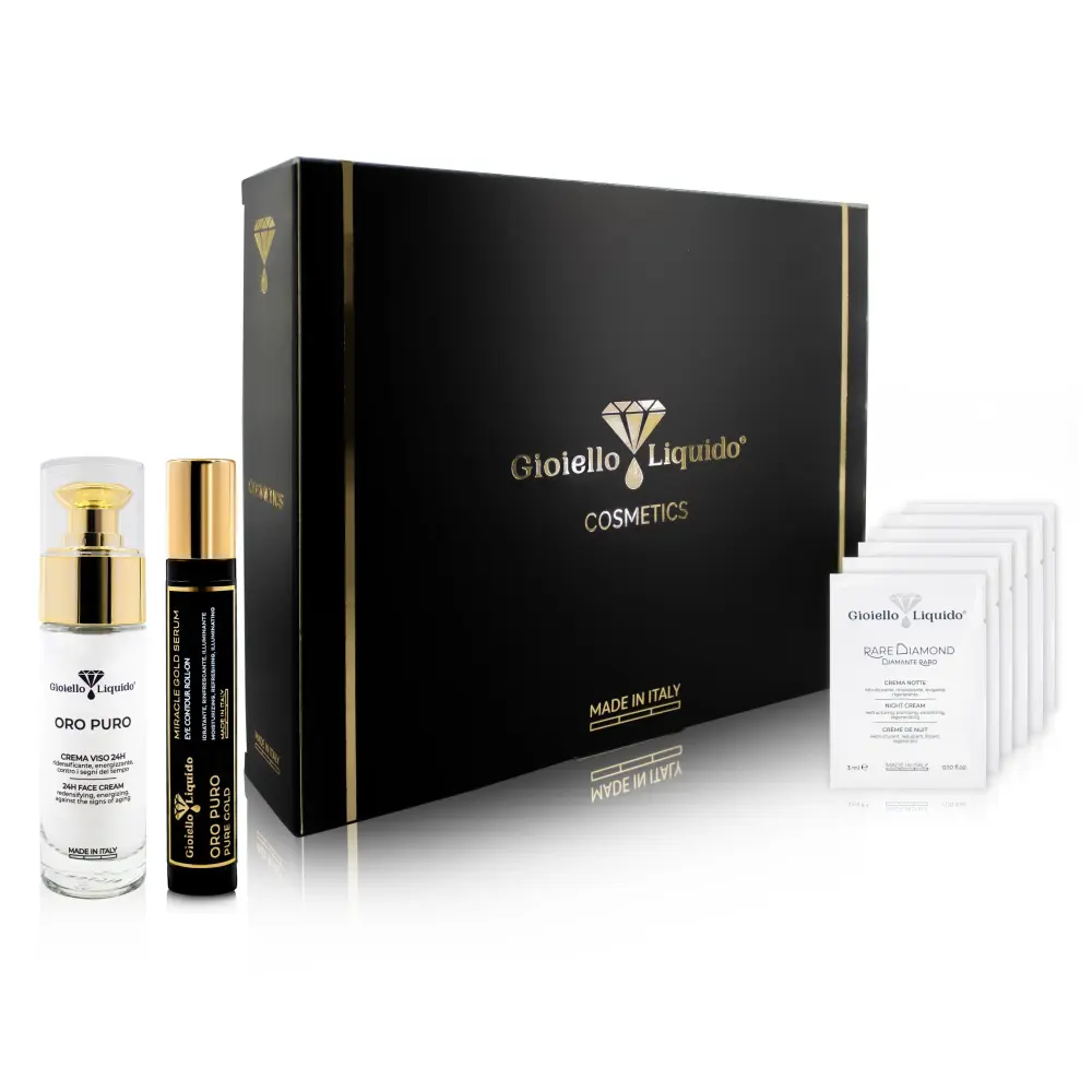 Kit de soins anti-âge Oro Puro - Crème visage 24H + Sérum Miracle Roll-on Or Pur — Gioiello Liquido