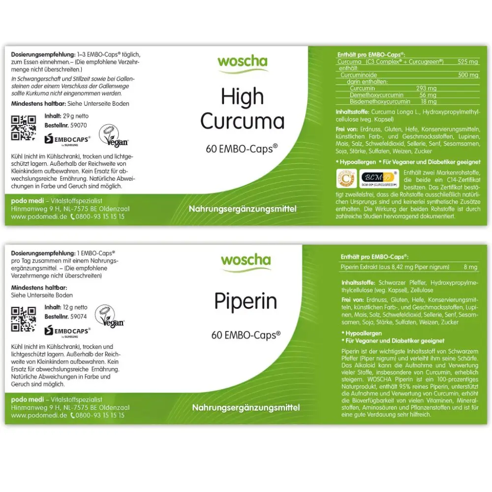 Curcumine 500 mg + Pipérine - 60 capsules — woscha