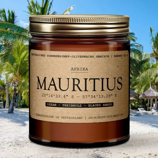 Bougie parfumée Ile Maurice - Océan | Bois flotté | Ambre bleu
