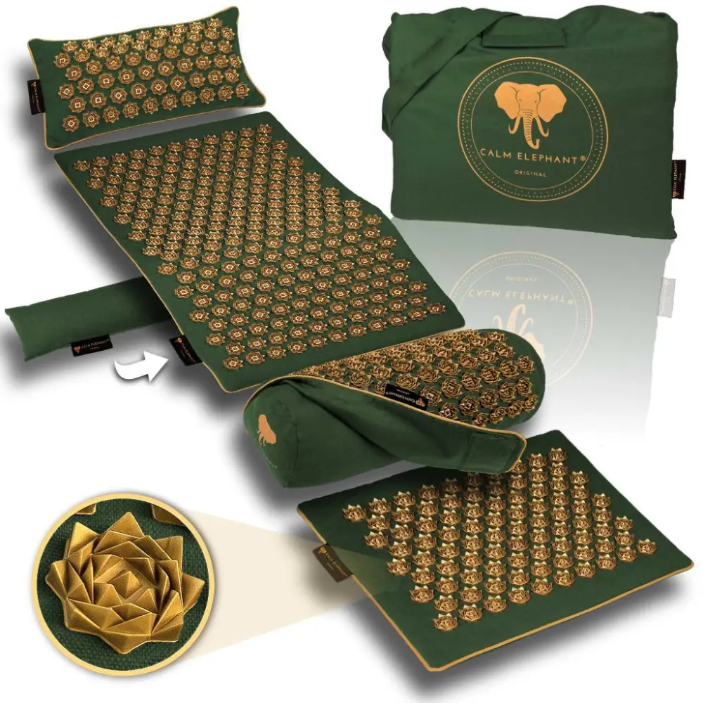 ULTIMATE - Ergonomische Premium Akupressurmatte im 6-teiligen Ganzkörper XXL Set inkl. Kniekissen und Lendenkissen — CALM ELEPHANT