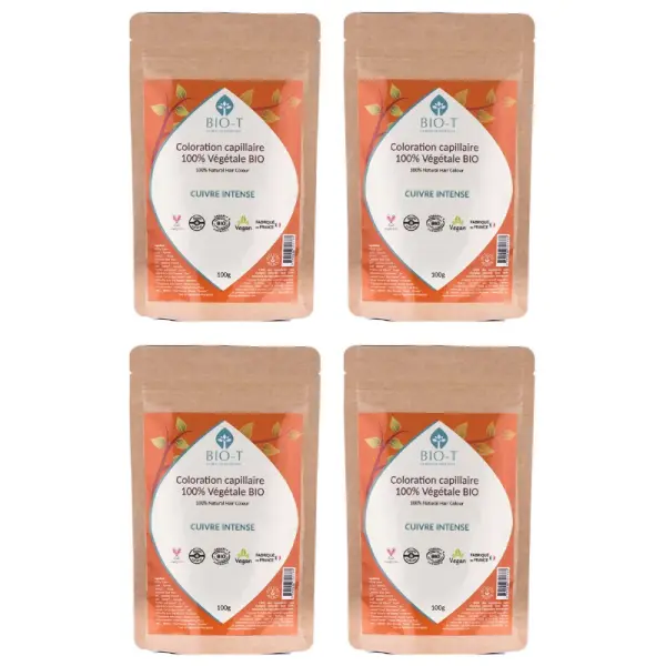 Coloration végétale bio - Cuivré intense - Lot de 4