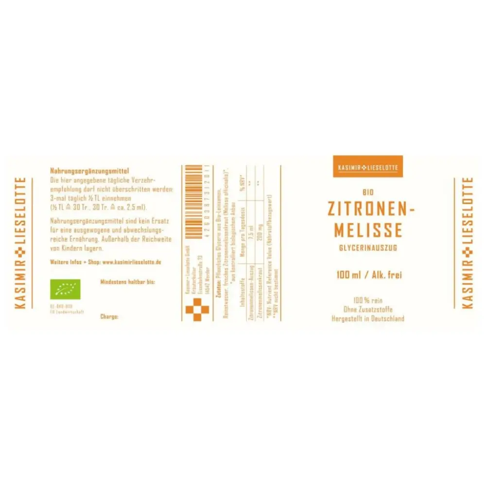 Mélisse citronnelle bio sans alcool - teinture mère 100 ml — Kasimir + Lieselotte