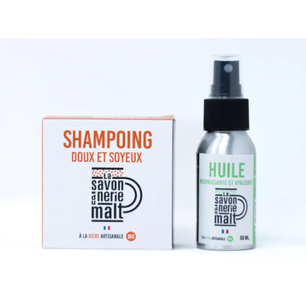 Pack 1 shampoing & 1 huile à la bière artisanale Bio — La Savonnerie du Malt