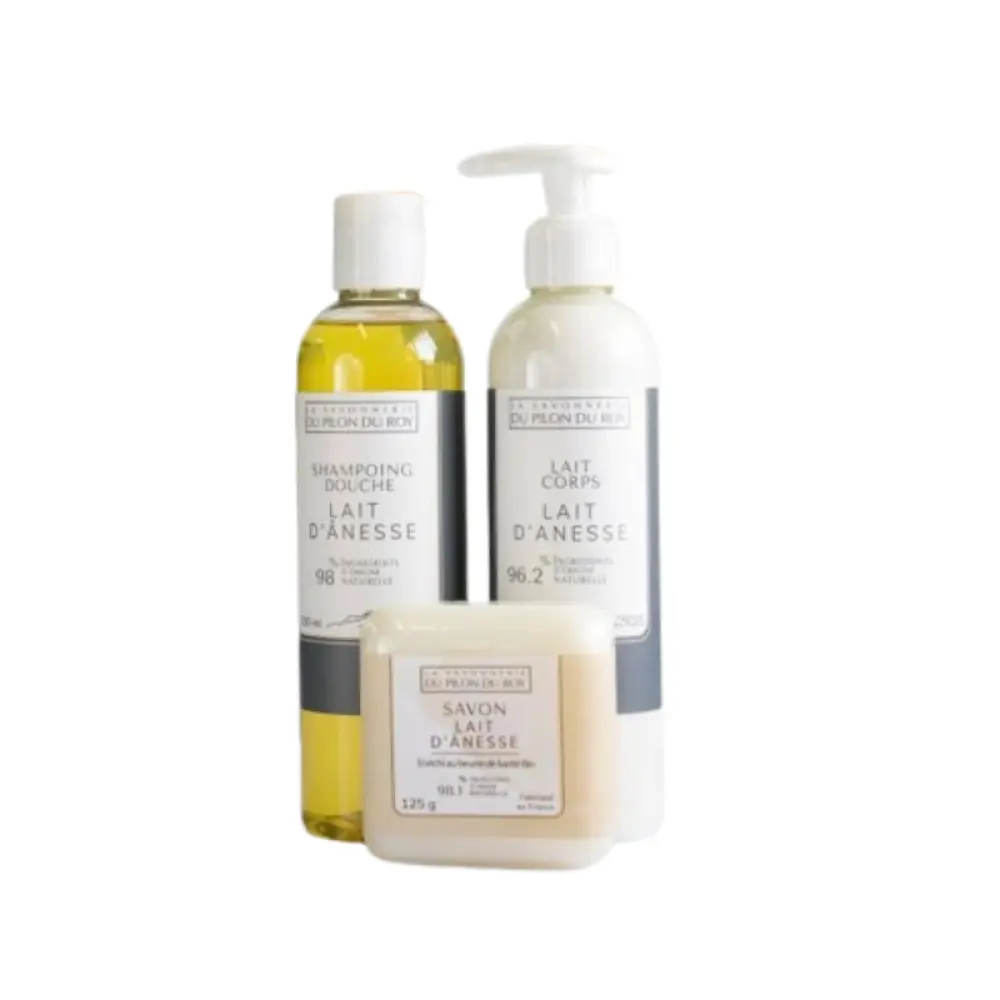 Pause Douceur : Shampoing-douche + Lait corps + Savon Lait d'ânesse — La Savonnerie du Pilon du Roy