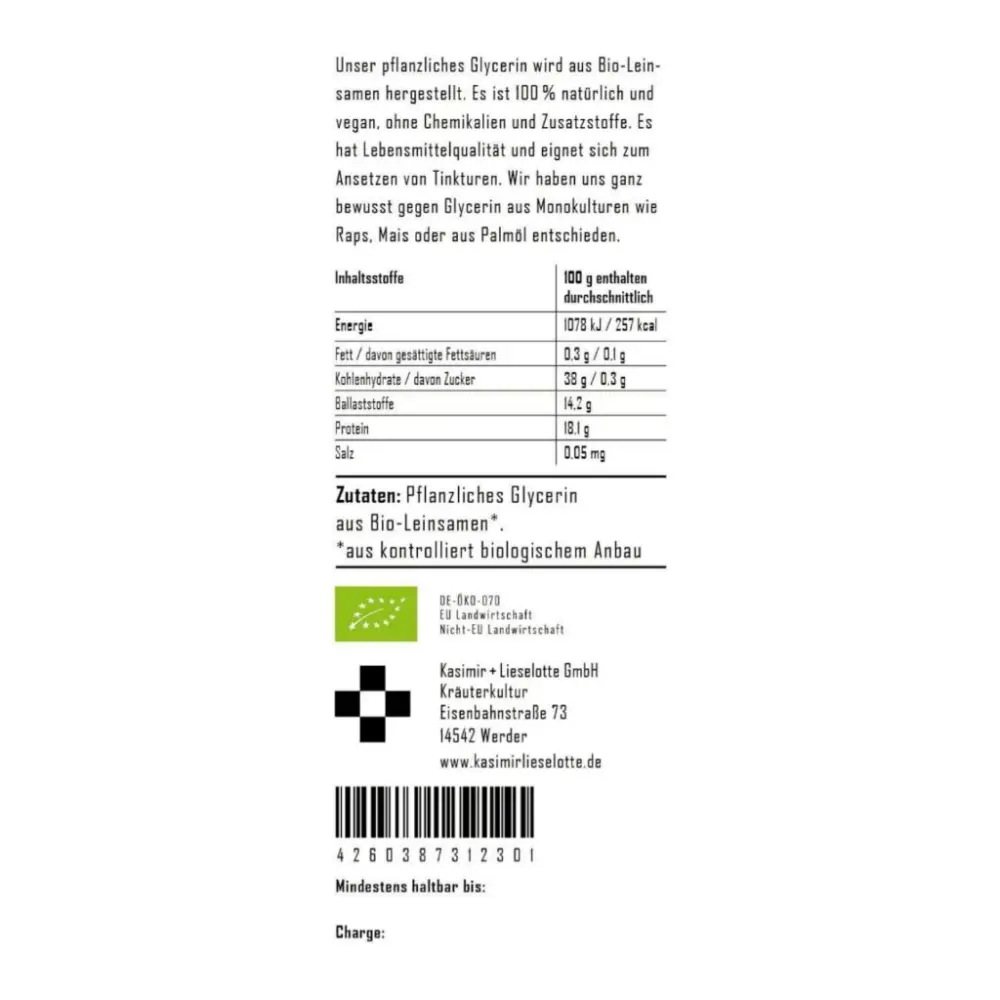 Glycérine végétale bio issue du lin - flacon 500 ml — Kasimir + Lieselotte