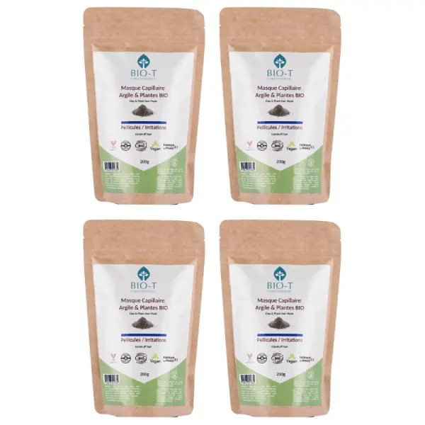Masque argiles & plantes antipelliculaire bio - Lot de 4