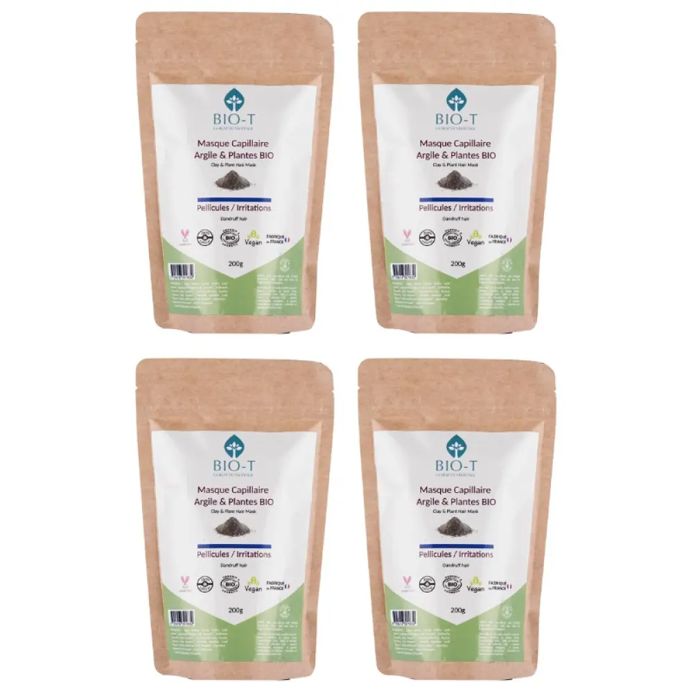 Masque argiles & plantes antipelliculaire bio - Lot de 4 — Bio-T
