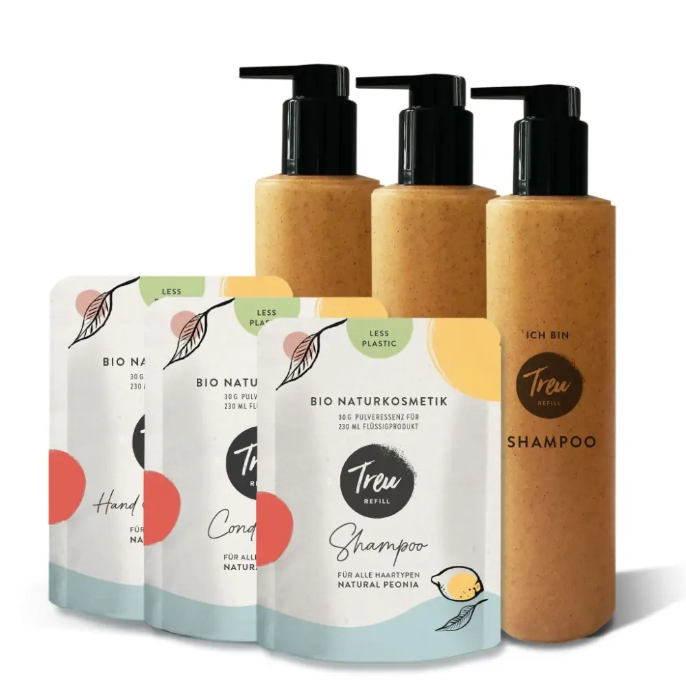 Starter-Set - Bouteille En Bois + Shampooing + Après-shampooing. — Treu Refill
