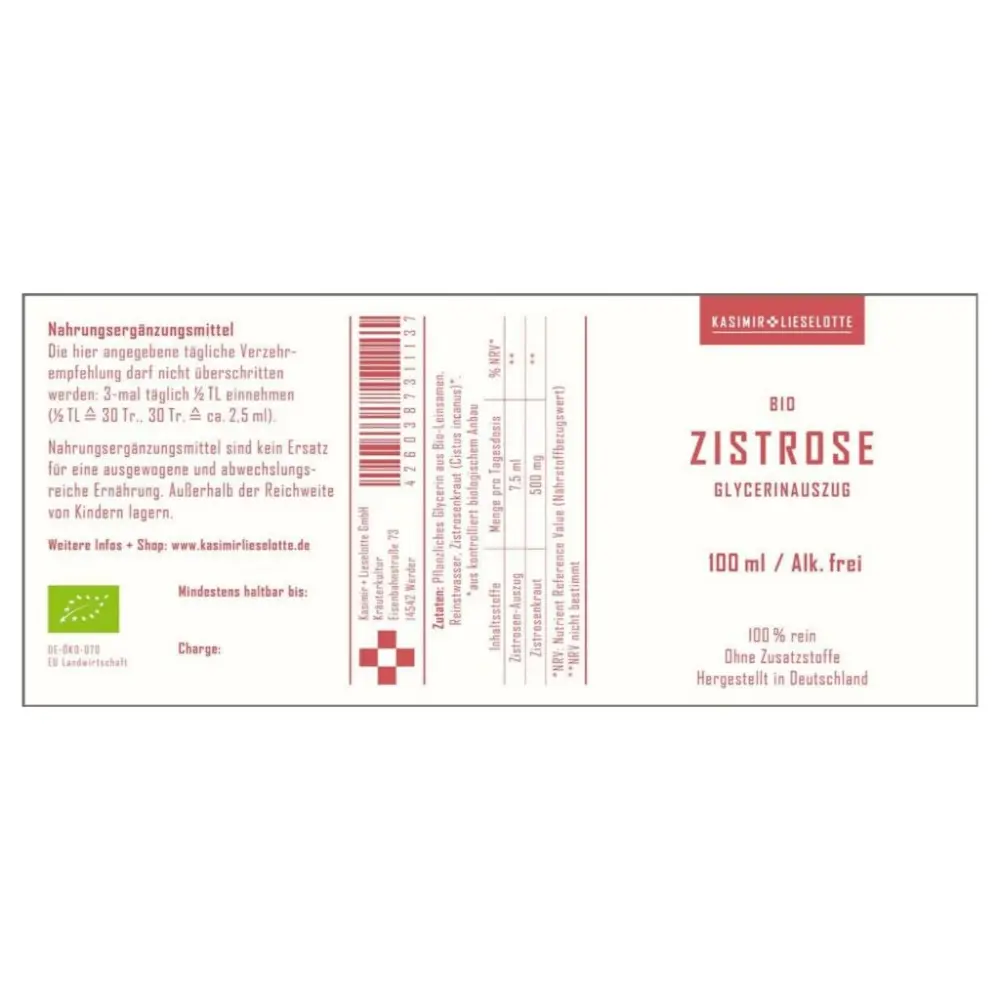 Zistrose Tinktur Glycerinauszug Bio — Kasimir + Lieselotte