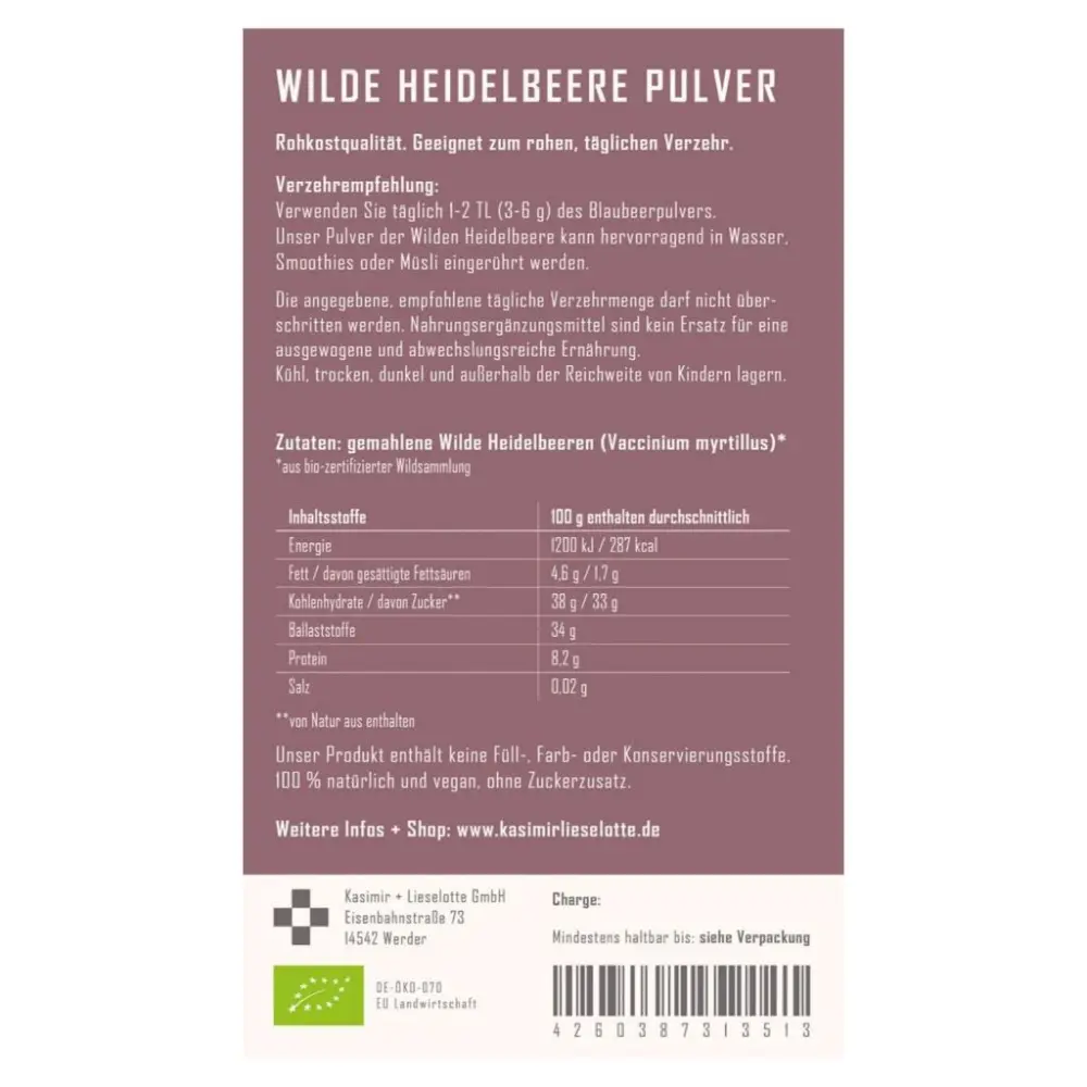 Wilde Heidelbeere Pulver Bio — Kasimir + Lieselotte