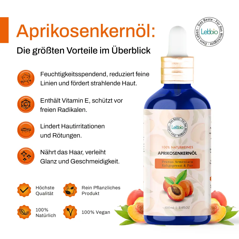 Aprikosenkernöl - 100% natürlich und kaltgepresst — Lebbio