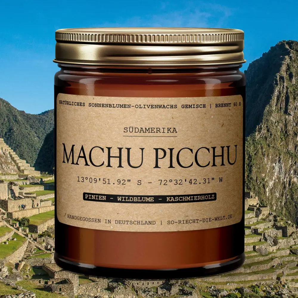 Bougie Machu Picchu - Aiguilles de pin | Fleurs de la forêt | Bois de cachemire — So riecht die Welt